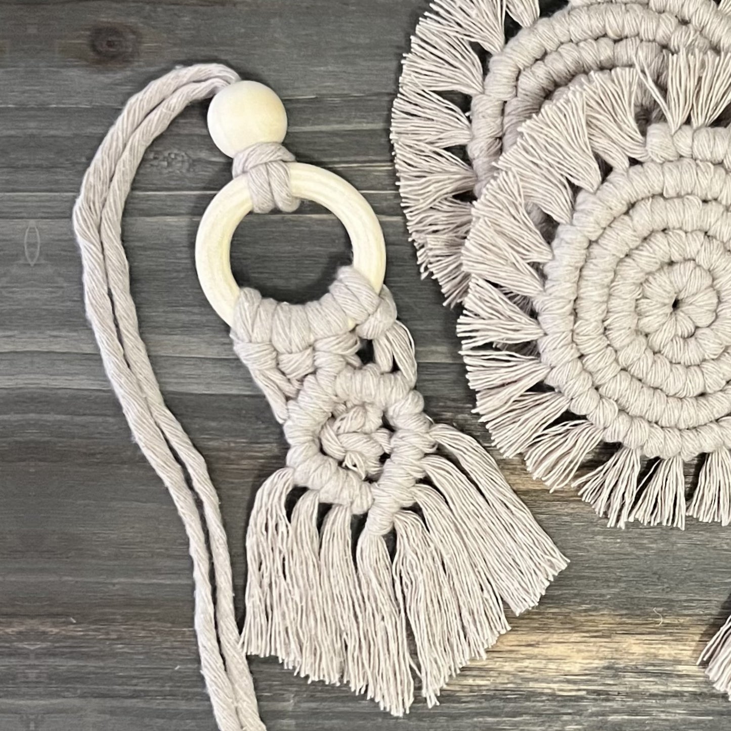 Macrame Car Accessory Bundle - Latte