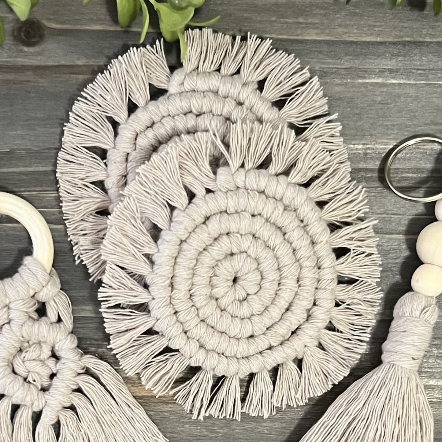 Macrame Car Accessory Bundle - Latte