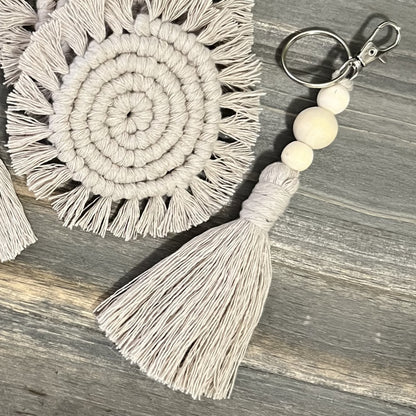 Macrame Car Accessory Bundle - Latte