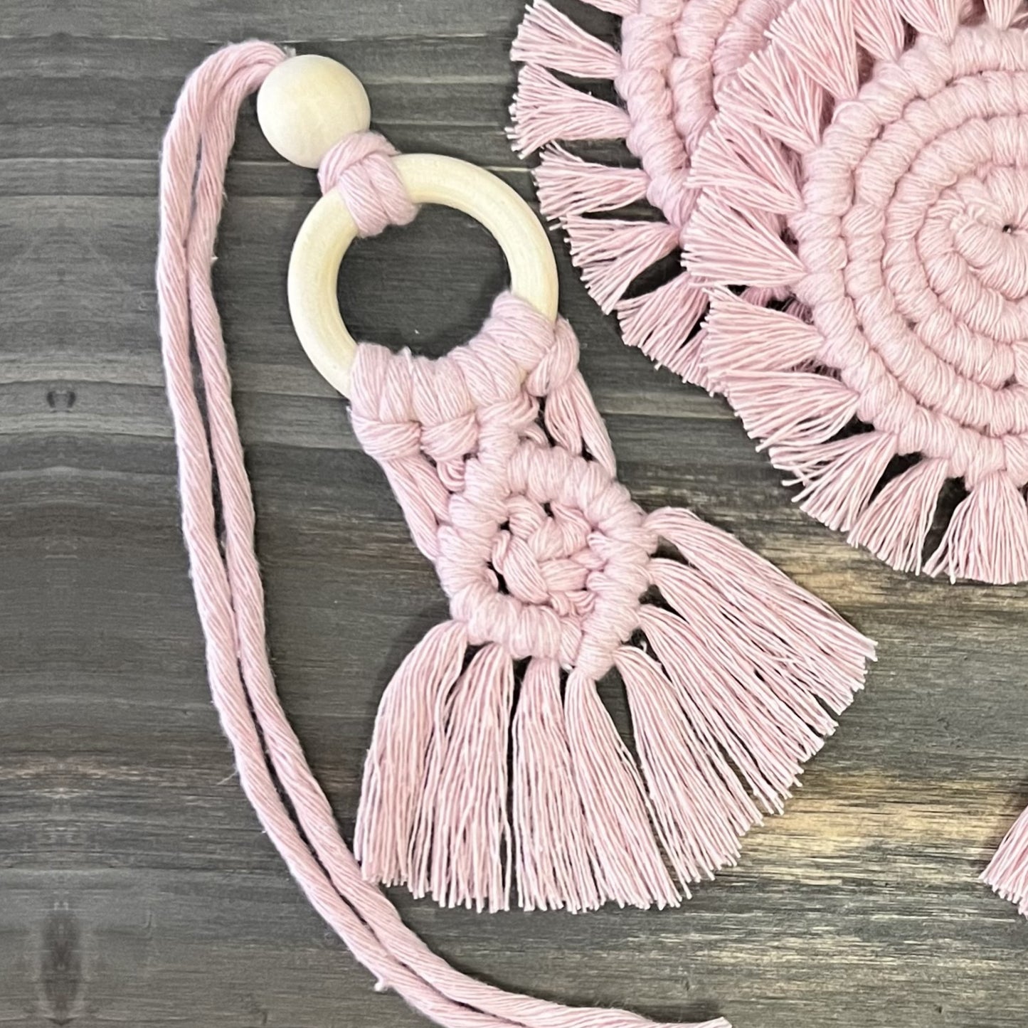 Macrame Car Accessory Bundle - Baby Pink