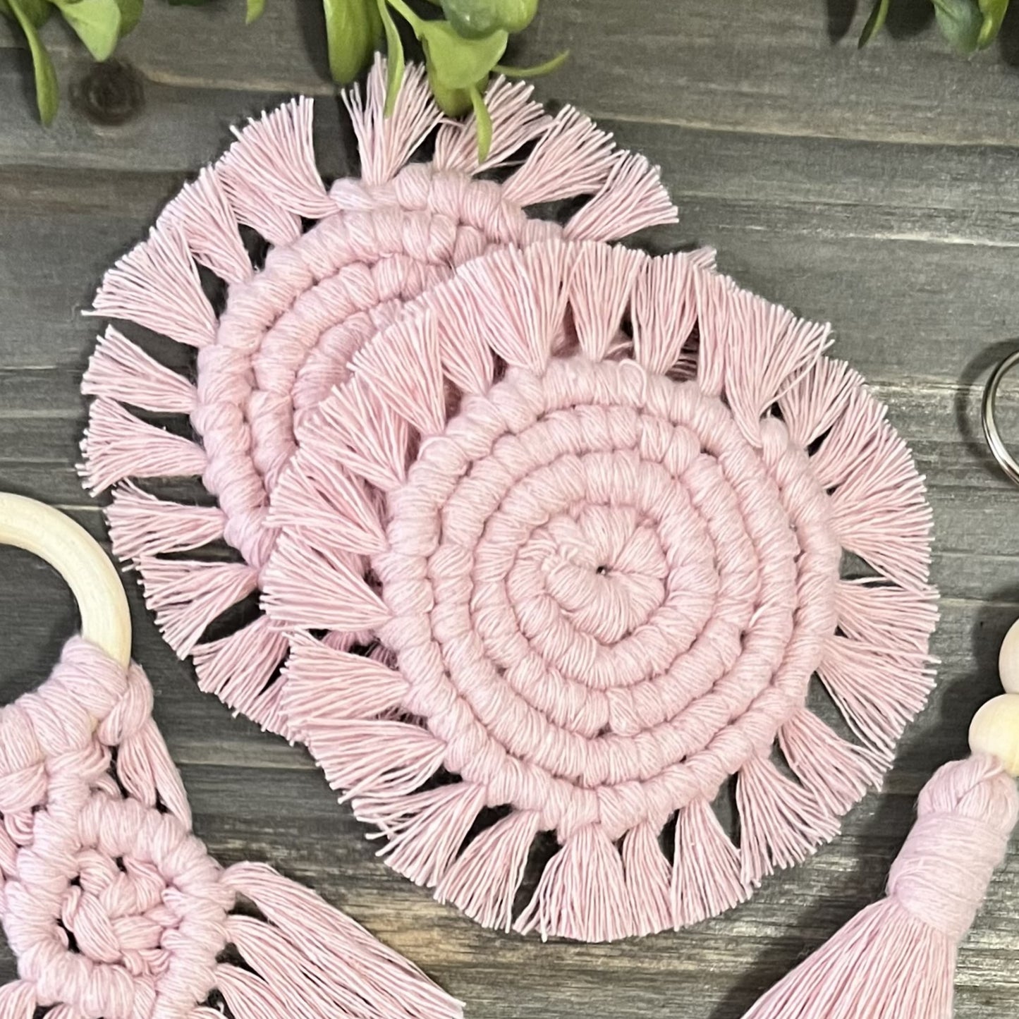 Macrame Car Accessory Bundle - Baby Pink