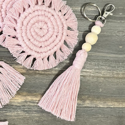 Macrame Car Accessory Bundle - Baby Pink