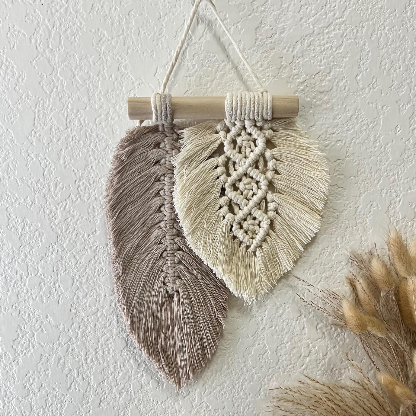 Two Leaves Macrame Wall Hanging - Latte, Ivory