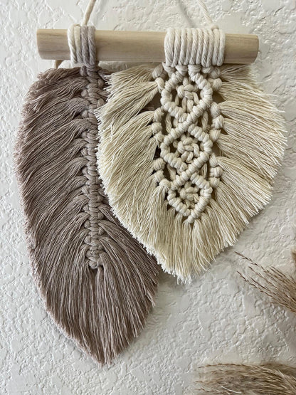 Two Leaves Macrame Wall Hanging - Latte, Ivory