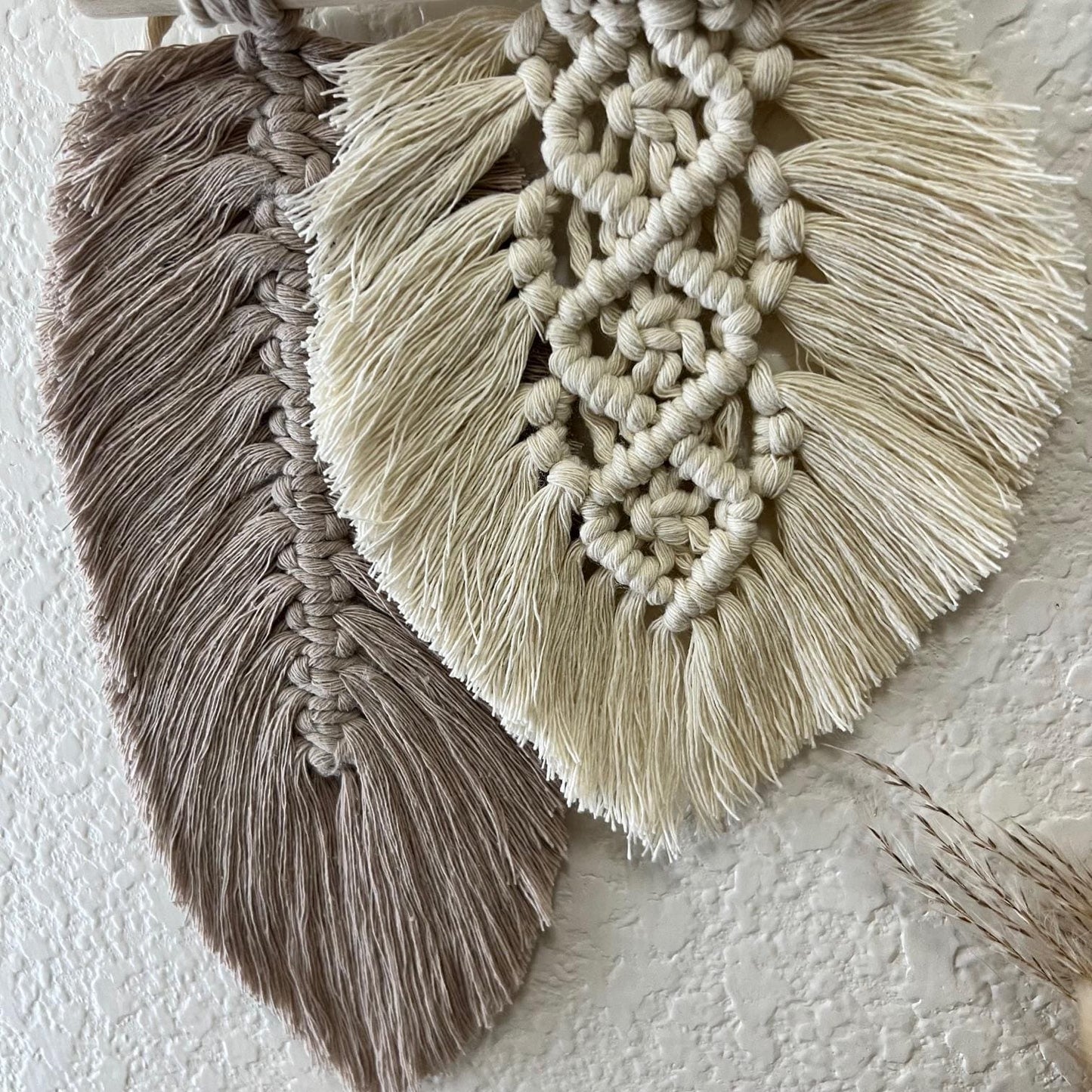 Two Leaves Macrame Wall Hanging - Latte, Ivory