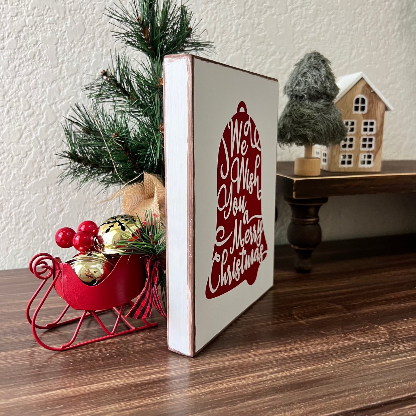 Merry Christmas Bell Wood Sign