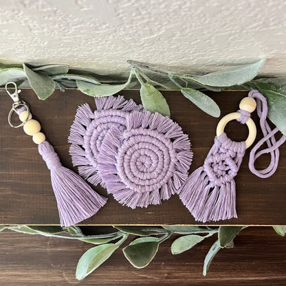 Macrame Car Accessory Bundle - Purple