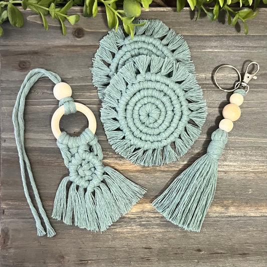 Macrame Car Accessory Bundle - Crepe Green