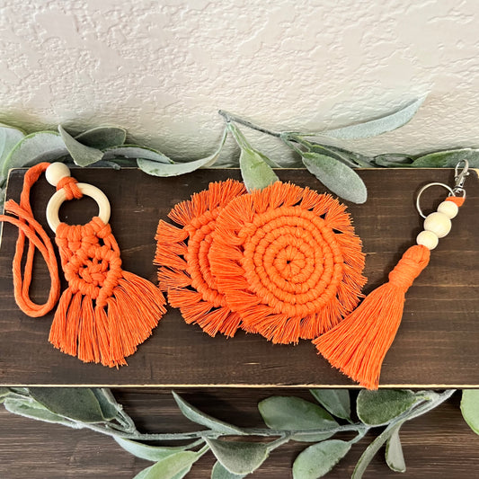 Macrame Car Accessory Bundle - Orange