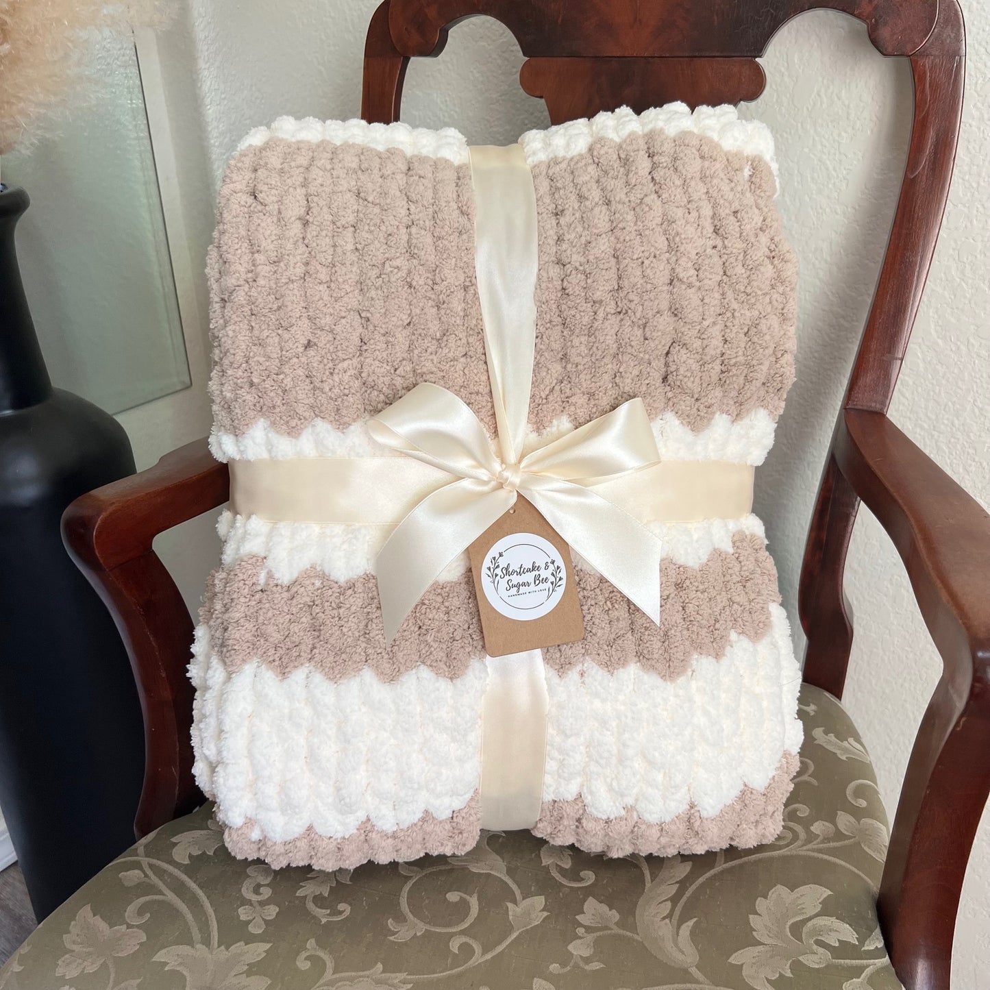 Chunky Knit Chenille Throw - Ivory & Beige